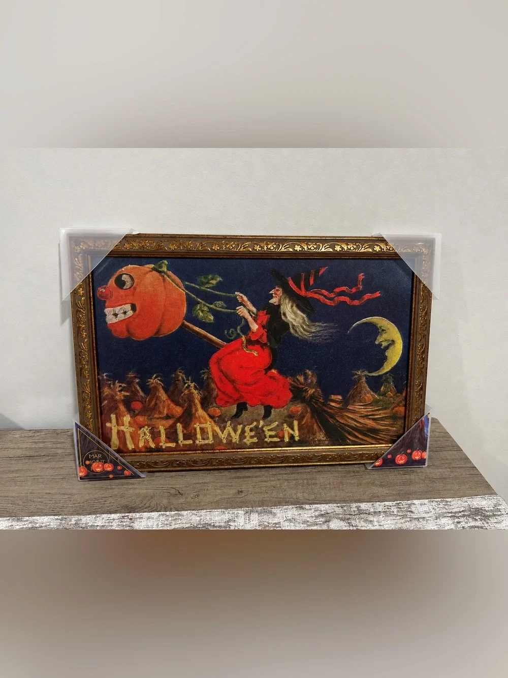 Marmont Hill Halloween Gold Framed Vintage Style Witch Wall Hanging Picture NEW